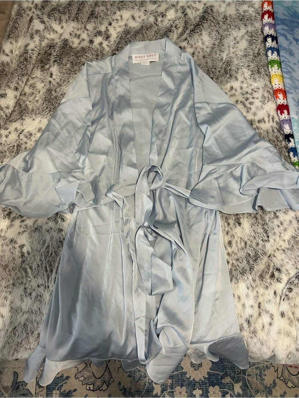 Birdy Grey Light Blue Satin Bridal Robe